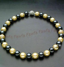 8/10/12mm Black Yellow South Sea Shell Pearl Round Beads Necklace 18" AA