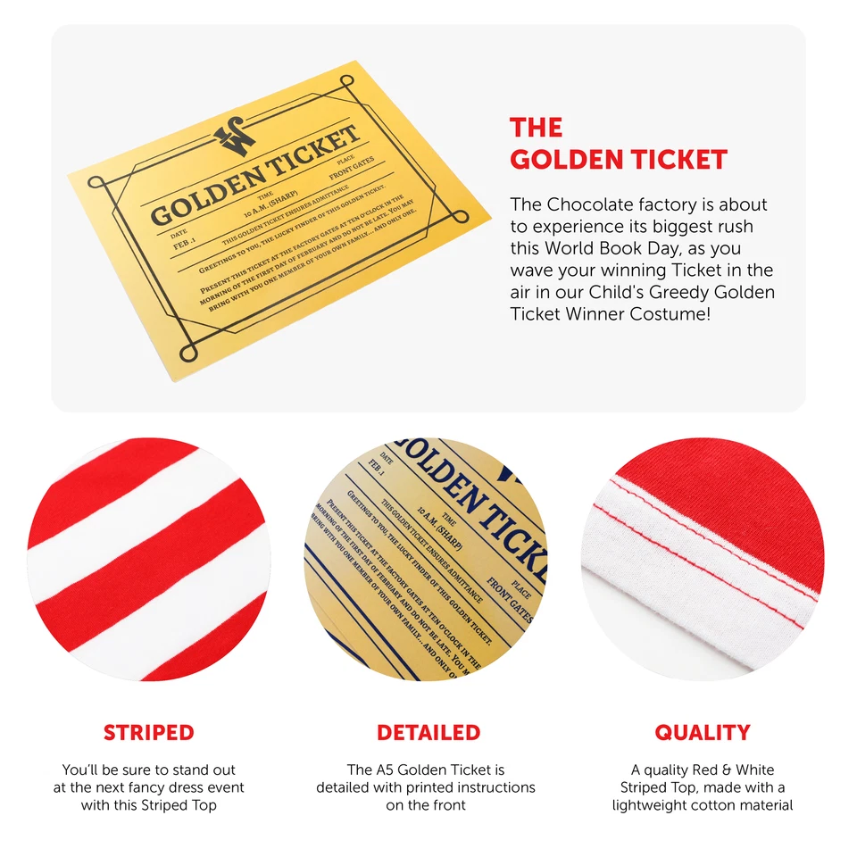 BOYS WORLD BOOK DAY GREEDY TICKET WINNER AUGUSTUS COSTUME FANCY DRESS COSTUME - Image 2 of 4