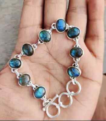 925 Sterling Silver Labradorite Gemstone Handmade Anniversary Woman Bangle Si29