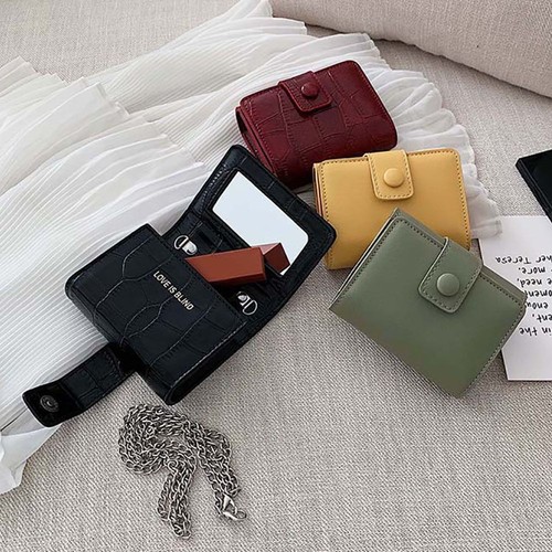 PU Leather Lipstick Pouch With Mirror Shoulder Bag Lipstick Storage