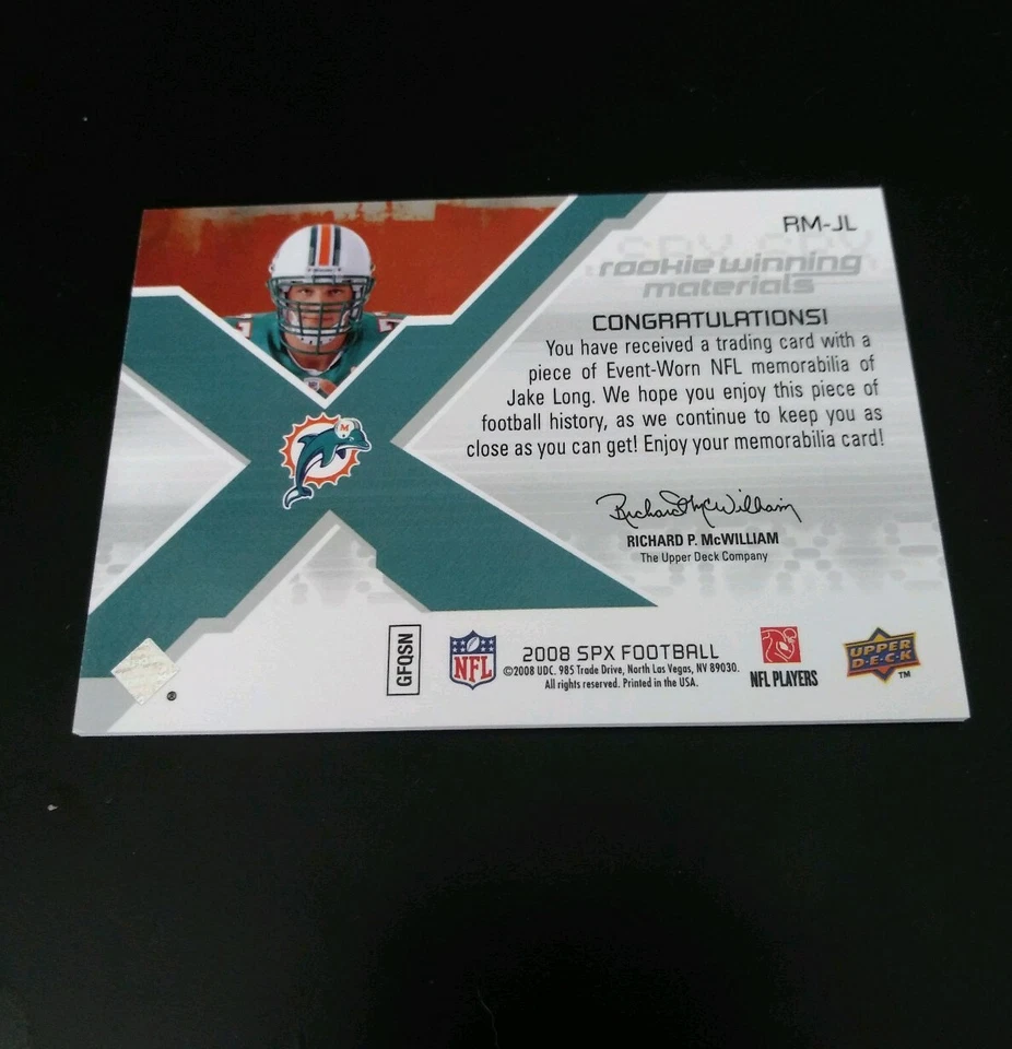 2008 Jake Long UD S/Px Rookie Winning Materials Card 094/ 149 - Image 2 of 2