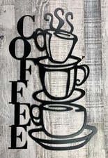 Stacked Coffee Cups Metal Wall Art Piece 24" tall satin black