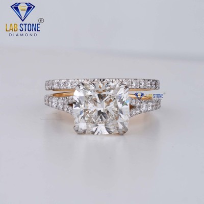 6.04 TCW Cushion & Round Cut Diamond Ring by Labstone 925 silver