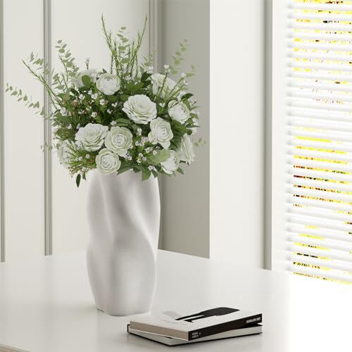 White Ceramic Vase, Large Flower Vase for Modern Home Décor,Unique Decorative - Bild 7 von 8