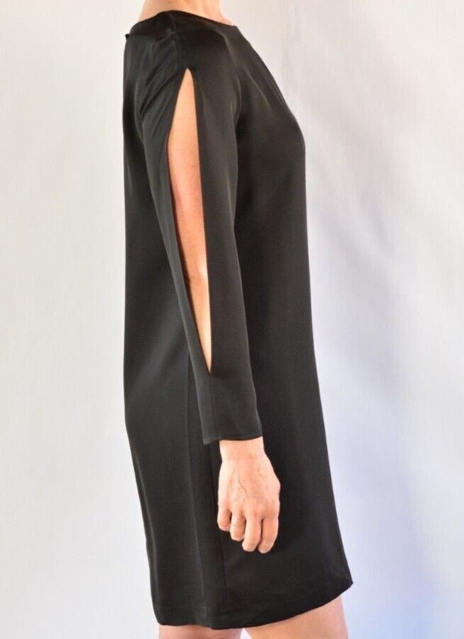 black silk front slit dress boohoo Women's Satin Plunge Front Split Leg Maxi Dress