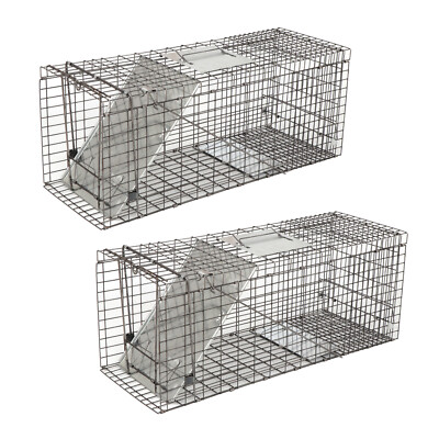 2PCS Live Animal Cage Trap 32''X12.5''X12'' Humane Rodent Raccoon Cage w/Iron Door