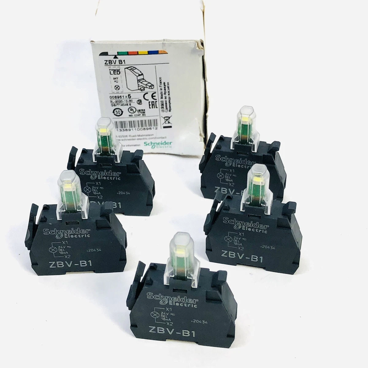 LOT OF 5 SCHNEIDER ELECTRIC ZBVB1 LAMP MODULE 22Mm 24 VAC DC