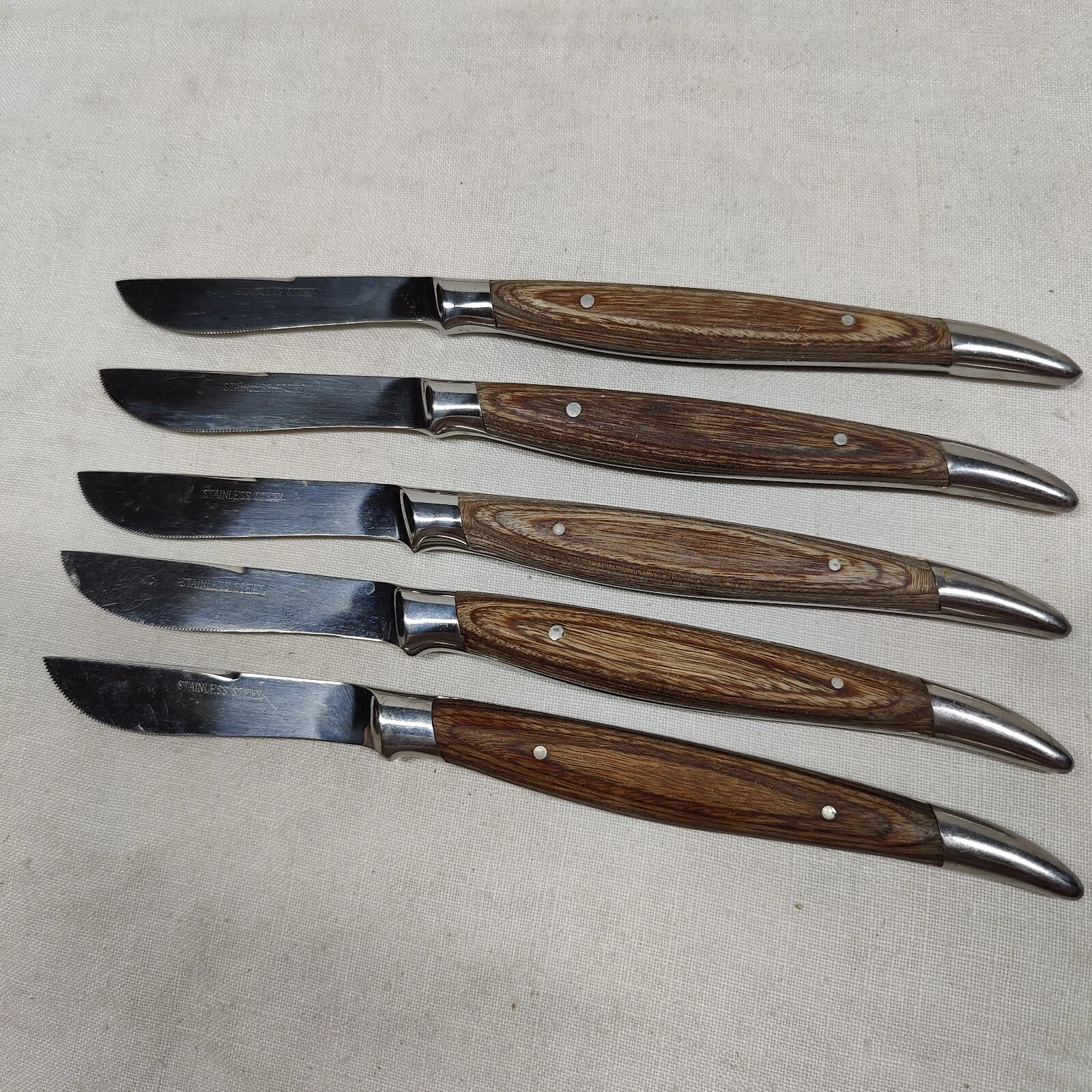 5 Japanese Wood handle 8" Steak Knifes Stainless Steel Serrated Dinner Knifes