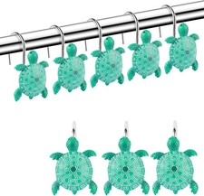 NEW Sea Turtles Decorative Shower Curtain Hooks Set of 12 ceramic resin green