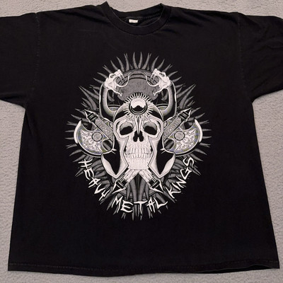 Allstyle Heavy Metal Kings Graphic T-Shirt Men's 2XL Black Grunge Skull Band Y2K