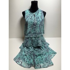 Nine West Coastal Green Sz 12 Dress Tiered Sleeveless Keyhole Sheath Summer