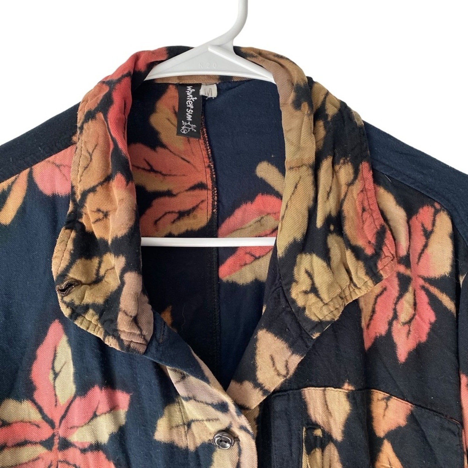 Winter Sun Black Leaf Print Button Down Rayon Shi… - image 2