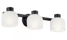 KICHLER Raldric 24 in. 3-Light Black Bathroom Vanity Light Satin Etched Glass