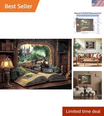 Relaxing 5D Diamond Painting Set - Castle Train Art for Adults, Includes Tools