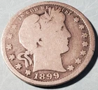 1899 Barber Quarter Dollar 90% Silver 25c US Coin