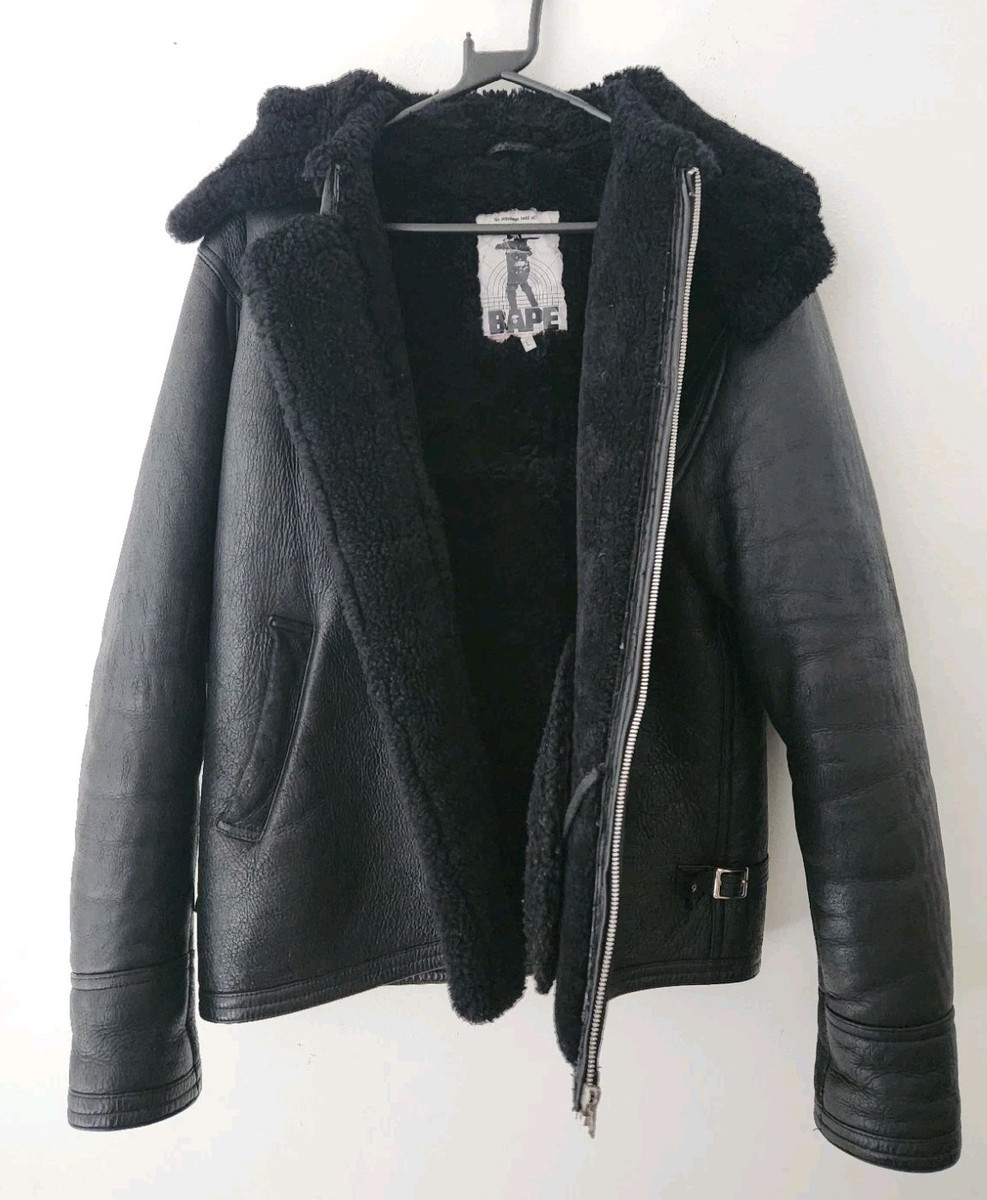 A BATHING APE 90's sheepskin shearling hooded jacket Black A BATHING APE 90's sheepskin shearling hooded jacket Black