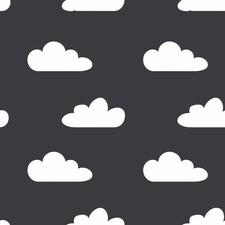 White Clouds on a dark Printed Cotton Fabric By The Yard