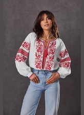 White Red Ukrainian Vyshyvanka Embroidered women blouse woman shirt Embroidery