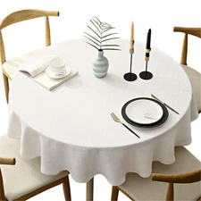 Fhberni Solid Cream Heavy Round Tablecloth - 55" Cotton Linen Table Cover