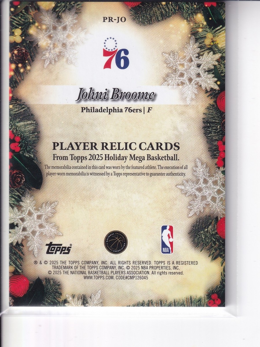 2025-26 Topps Holiday Basketball Johni Broome RC Player Relic Card
