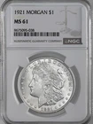 1921-P  $1  MORGAN SILVER DOLLAR  "PHILADELPHIA"  NGC MS61  #8675095-038