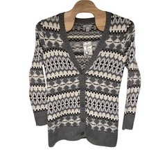 GH BASS KNIT CARDIGAN SWEATER WOMANS XL FISH GRAY WHITE NEW WITH TAGS
