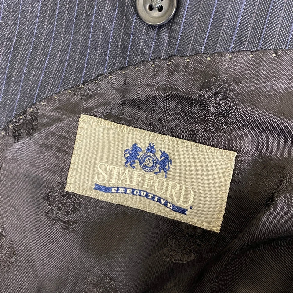 Conjunto Chaqueta Traje Stafford Ejecutivo Dos Piezas Para Hombre 48R Azul Marino Rayas Lana Seda Foto 4 de 4