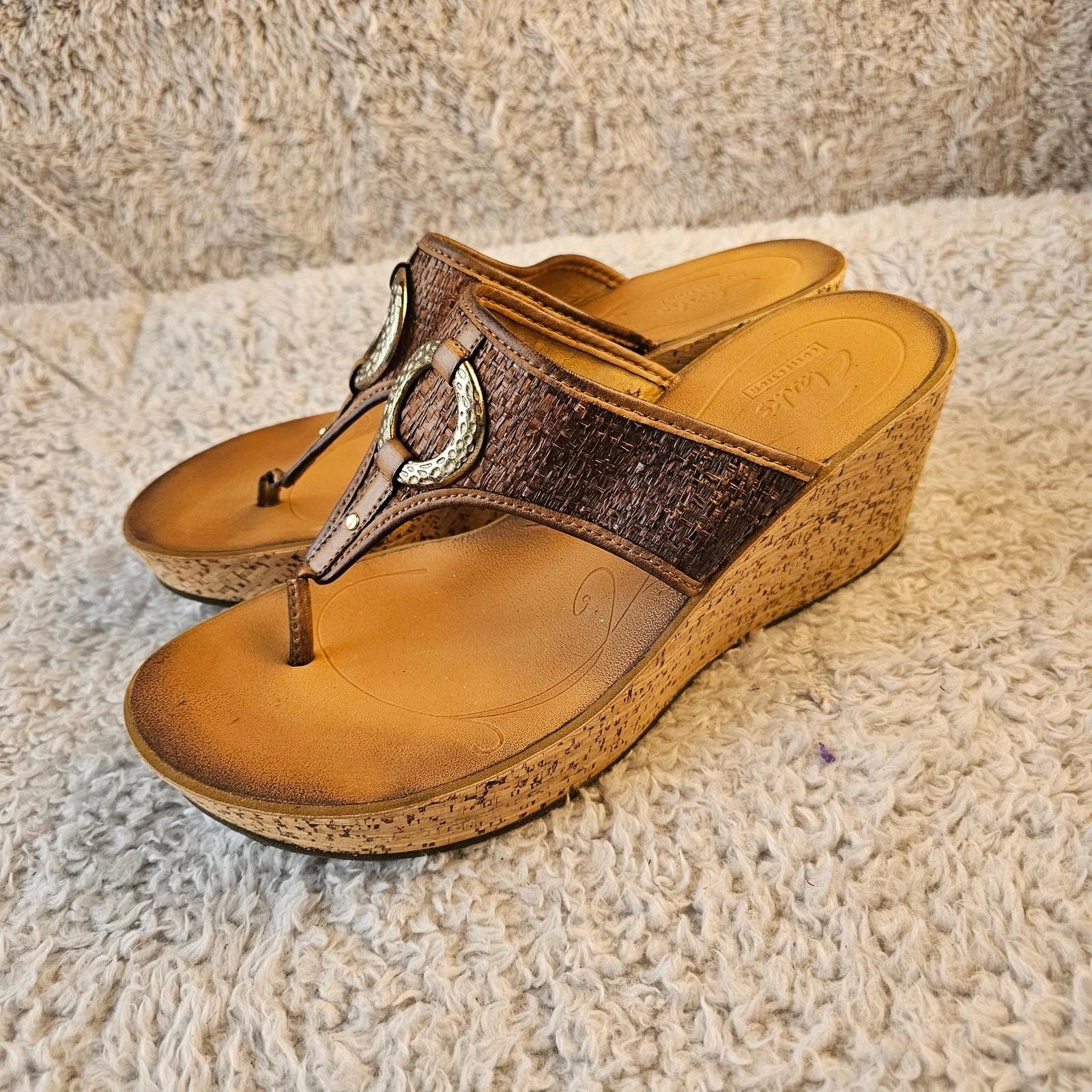 Sandali infradito Clarks donna Avaleen Lake pelle sughero zeppa misura 8 marrone