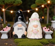 Ceramic Gnome Bride and Groom Salt and Pepper Shakers, Wedding Decor, Wedding Gi