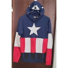 Marvel Captain America Full Zip-Up Hoodie/Sweatshirt/mask Classic Outfit Size S