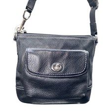 Coach Black Pebbled Leather Crossbody Bag Turn Lock Pocket 7.5x8