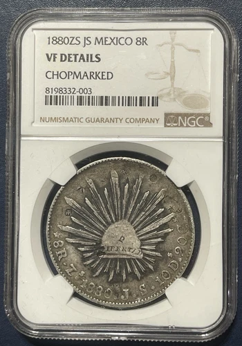 1880 ZS JS Mexico Silver 8 Reales VF DETAILS NGC CHOPMARKED