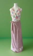 Vintage 1960  s 1970  s Crop Halter Top Skirt Set Flowers Hearts Festival Sz L 12