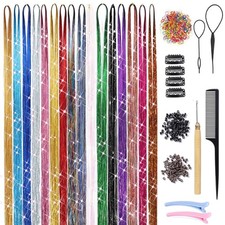 Hair Tinsel 16 Colors 3200 Strands Glitter Tinsel Hair Extensions Kit with To...