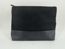 Carolina Herrera CH Black Canvas Faux Leather Toiletry Makeup Cosmetic Bag