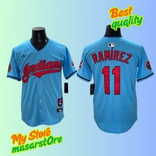 Men's Cleveland Guardians #11 Jose Ramirez Blue Cool Base Stitched Jersey