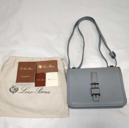Auth Loro Piana 2way Shoulder Crossbody bag Gray Sheepskin w/Dust Bag Tag Women