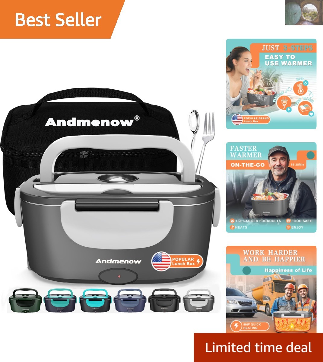 Portable 80W Stainless Steel Electric Lunch Box for Adults