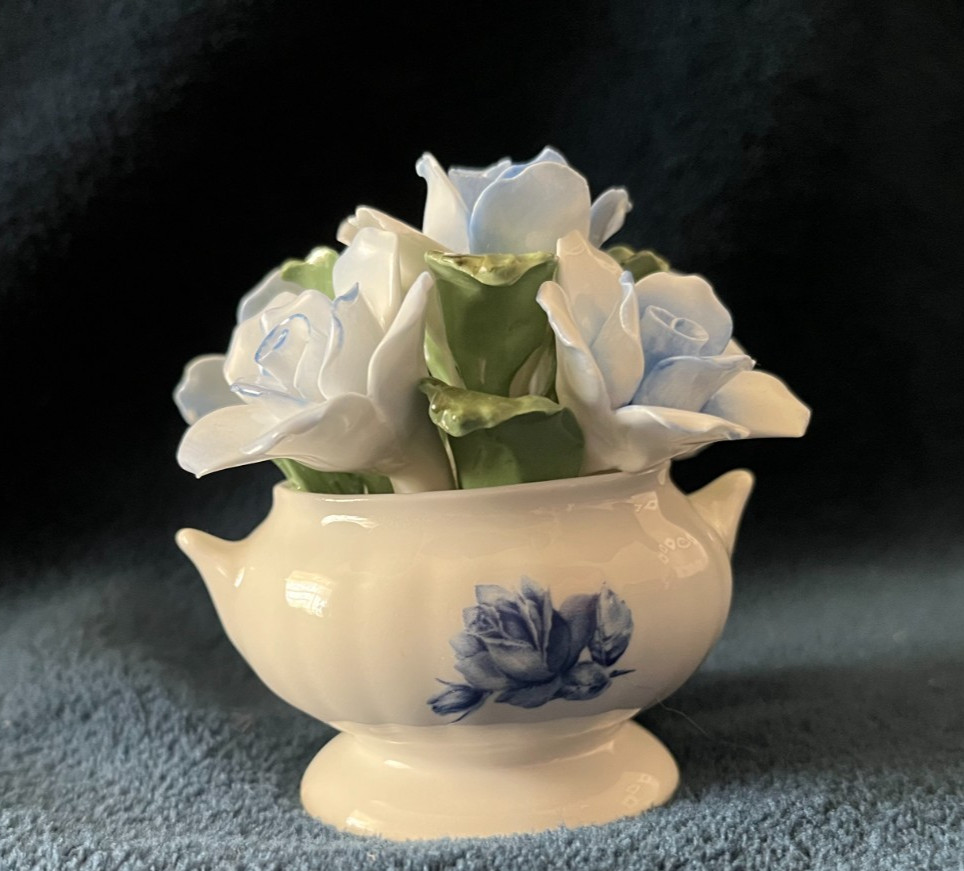 Aynsley Bone China Blue Roses Flower Bouquet, England