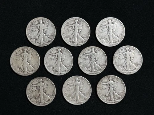 10 Lot - Mixed Walking Libertys - Fine Condition - 90% Silver 50 Cent Pieces