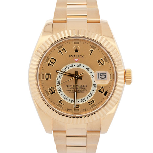 Rolex Sky-Dweller CHAMPAGNE Arabic 18K Yellow Gold Fluted 42mm...