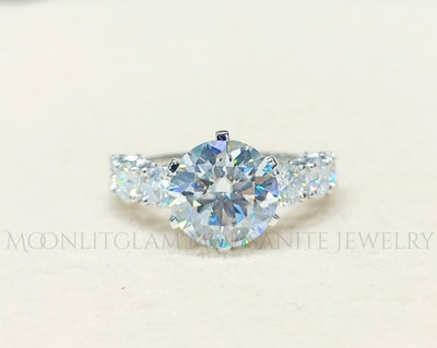 3.20 CTW Round Cut Certified Moissanite Engagement Ring In 14K White Gold Plated