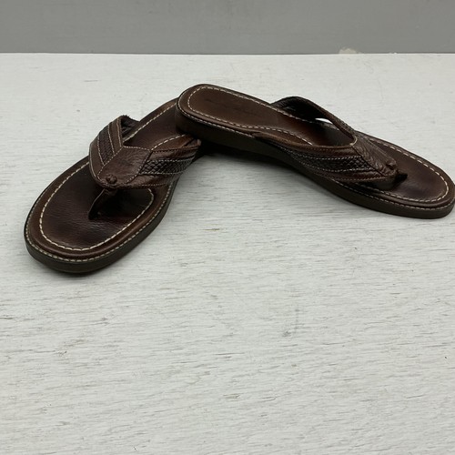 Tommy Bahama Anchors Away Sandals Mens Size 12 Brown Leather Thong Flip Flop