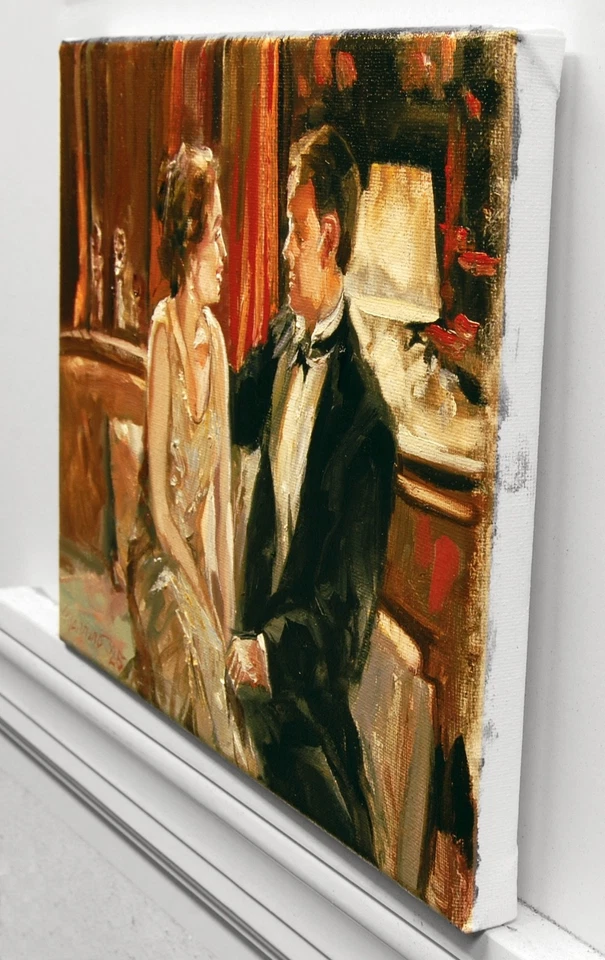 Hand Painted Oil Painting Seated Man And Woman 8"x10" stretched canvas COA - Image 2 of 4