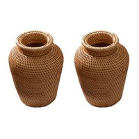 2X Rattan Gewebte Vase Kunst Vase Mode Tisch Dekoration Pflanzen Blumen Top6865