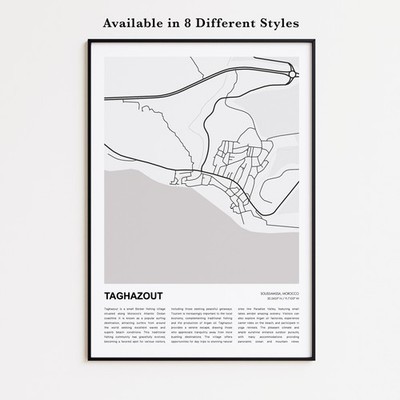 Taghazout City Map Print, Souss-Massa Travel Poster, Modern Map, Wall Decor Art
