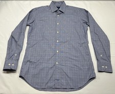 David Donahue Trim Fit Dress Shirt Men's 16 34/35 Blue Windowpane Plaid Button