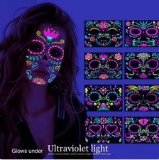 Glow under ultraviolet light   Halloween Mexican Temporary Face Tattoo