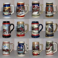 Various Budweiser, Harley Davidson, German Ceramic Drinking Mugs Stein Steins