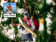 Family Fishing Ornament 2025, Custom Photo Christmas Keepsake for Fishermen